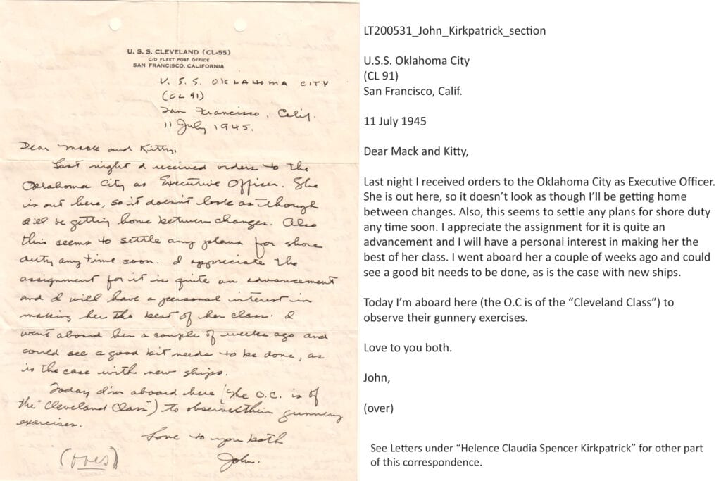 John E. Kirkpatrick writes to his in-laws